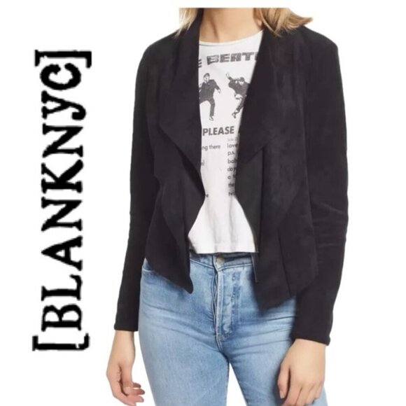 BLANK NYC JACKET COCO FAUX BLACK SUEDE SZ M OPEN FRONT ROCK GRUNGE GOTHCORE - Picture 1 of 16